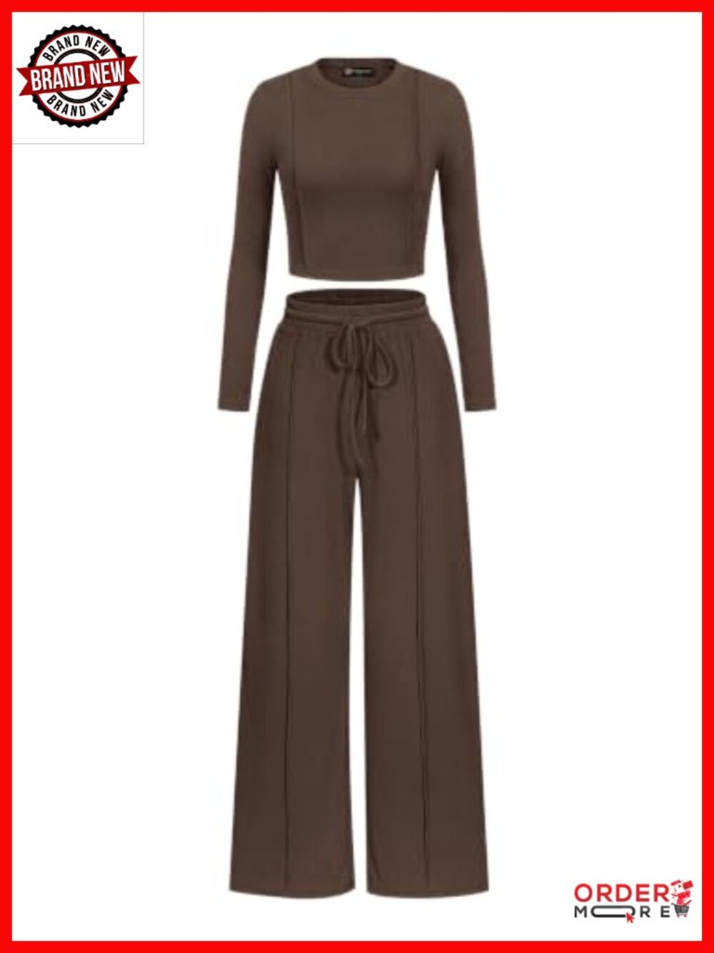 Womens 2 Piece Long Sleeve Crop Top Wide Leg Pants Lounge Set